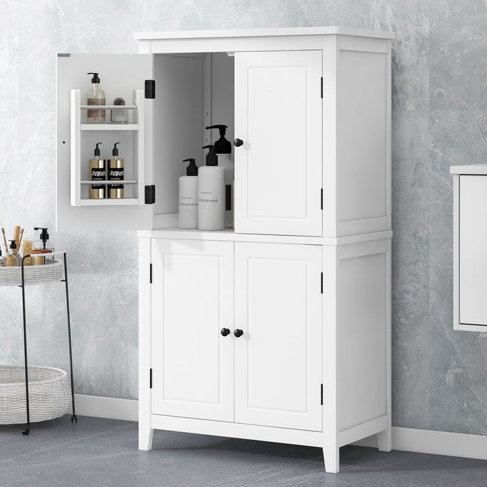 Elegant Bathroom Floor Storage Cabinet With 4 Doors, Adjustable Shelves Hearth and Haven