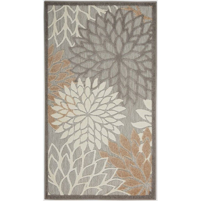 3' X 5' Floral Non Skid Indoor / Outdoor Area Rug - Natural