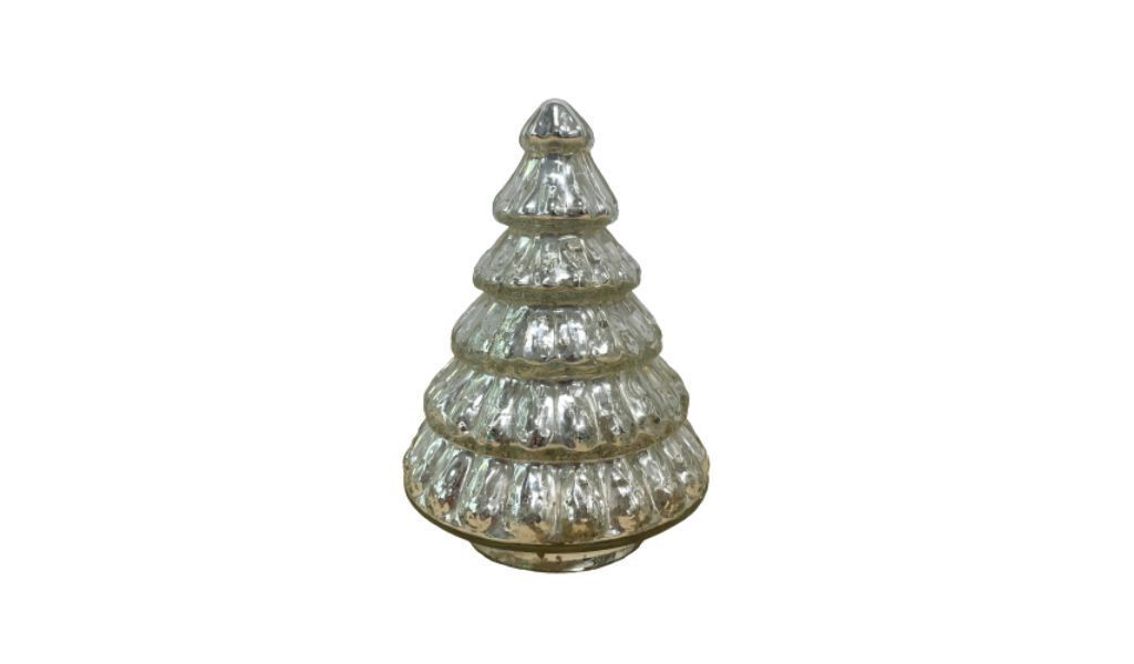 7"H Embossed Glass Christmas Tree Sculpture - Silver