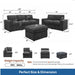 Oversized Modular Sectional Sofa Set With Loveseat & Ottoman, 6 Piece Living Room Furniture - Dark Gray Home Essentials