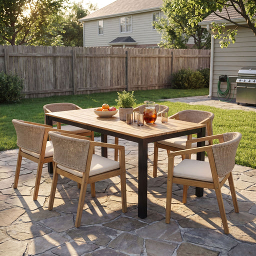 7 Piece Outdoor Dining Set With Table And 6 Chairs - Beige / Brown Mix / Light Teak / Teak Noble House