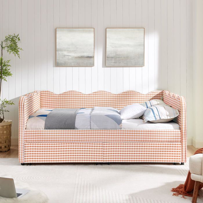 Gingham Daybed With USB Charging Port, Wave-Shaped Design Home Essentials