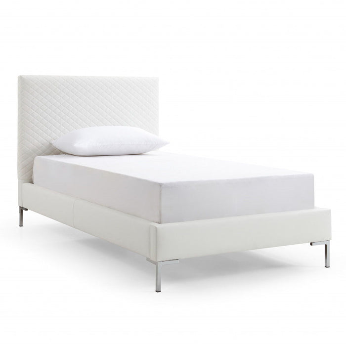 Twin Size Upholstered Faux Leather Bed Frame - White