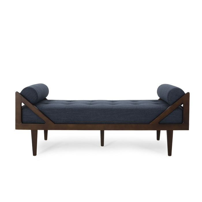 Chaise Lounge - Navy Blue - Wood / Rattan