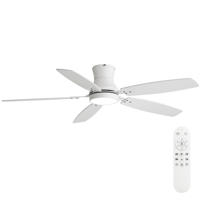 52" Flush Mount Ceiling Fan With Light, DC Motor, Remote Control, Dual Color Daily Nest
