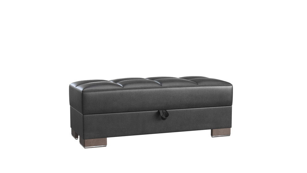 Faux Leather Tufted Storage Ottoman - Black / Brown