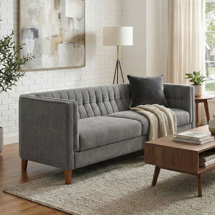 Modern 3 Seater Sofa, Upholstered Couch With Curved Armrests Noble House