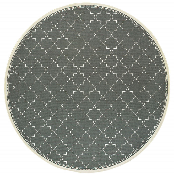 8' X 8' Round Geometric Stain Resistant Indoor & Outdoor Area Rug - Ivory / Gray