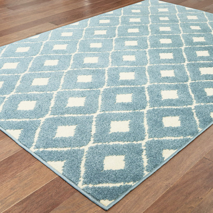 10' X 13' Geometric Stain Resistant Outdoor / Indoor Area Rug - Blue / Ivory