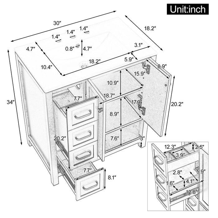 Bathroom Vanity With Sink Top, Bathroom Vanity Cabinet With 2 Doors And 2 Drawers, Open Shelf Hearth and Haven
