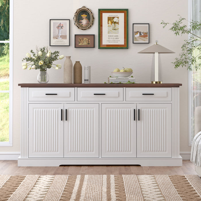 Fluted Sideboard Buffet Cabinet With 4 Doors And 3 Drawers Home Essentials