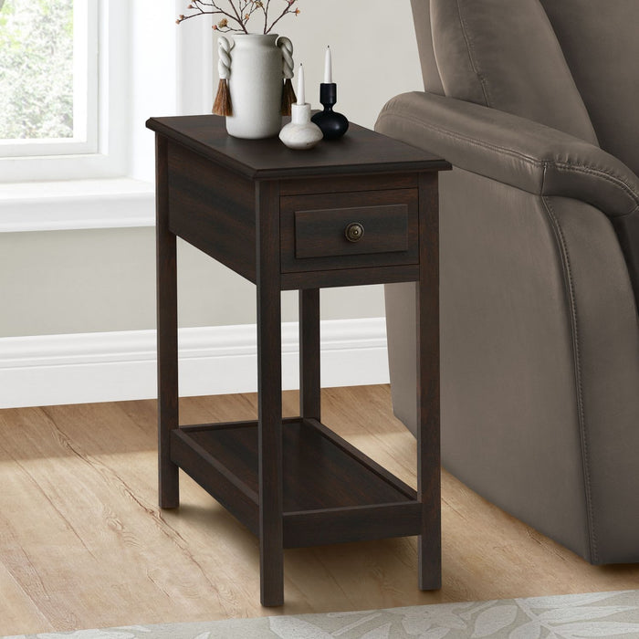 Accent End Table, 2 Tier, Storage Drawer, Transitional - Walnut 8th Street