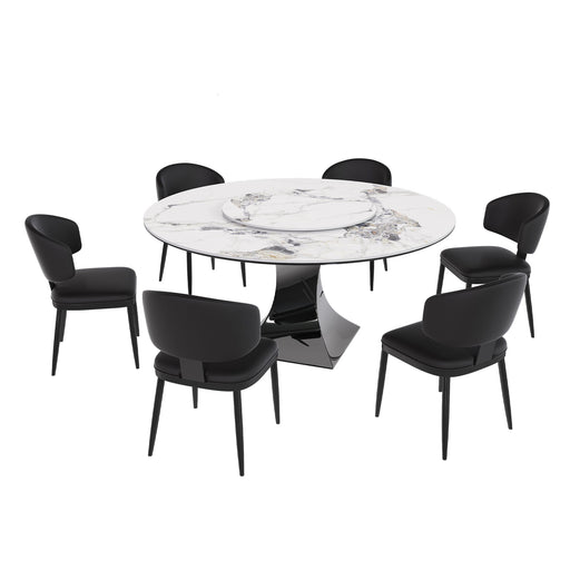 Round Dining Table & 6 Chairs Set - Silver Home Essentials