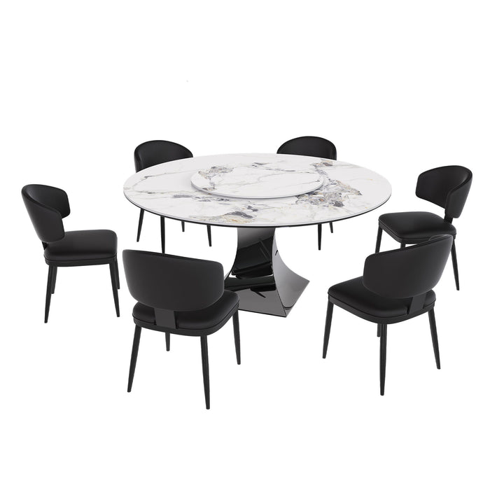 Round Dining Table & 6 Chairs Set - Silver Home Essentials