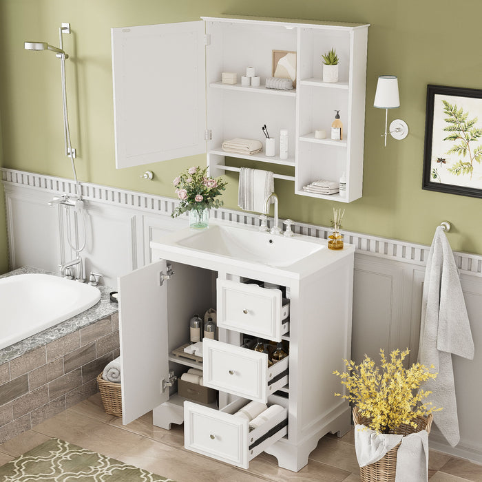 Bathroom Vanity With Sink, Modern Elegant Bathroom Storage Cabinet With 3 Drawers And Adjustable Shelves, Freestanding Vanity Set With Mirror Cabinet, Single Sink Bathroom Vanity Hearth and Haven