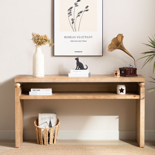 Modern Rustic Console Table, Wood Entryway Table With Shelf & Decorative Bead Detail - Natural Home Essentials