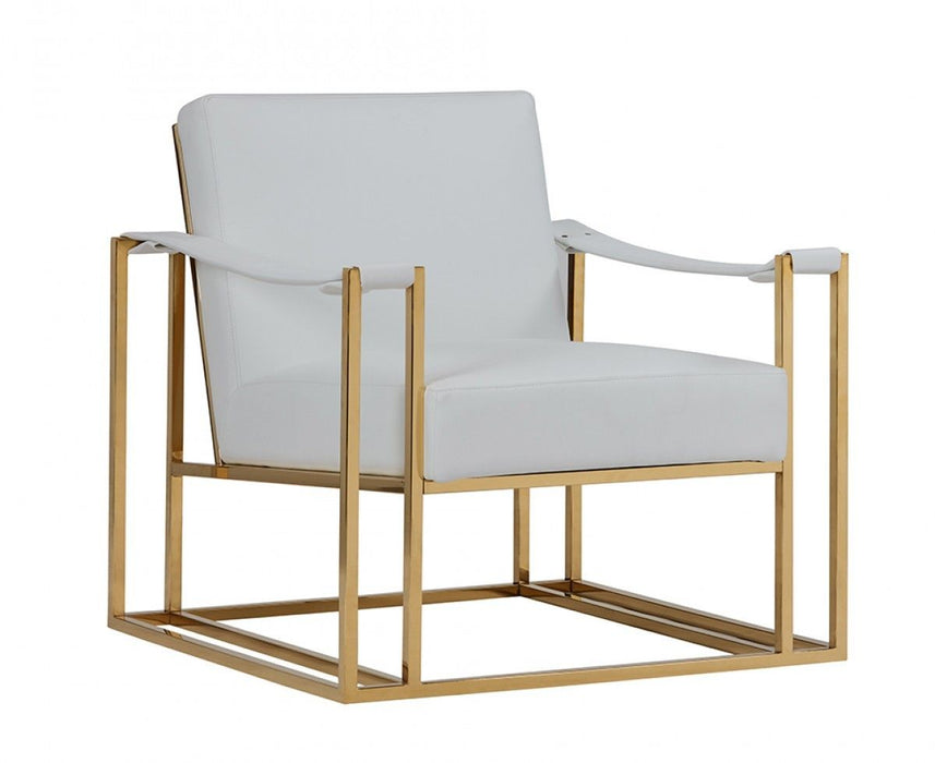 Faux Leather Lounge Chair - White / Gold