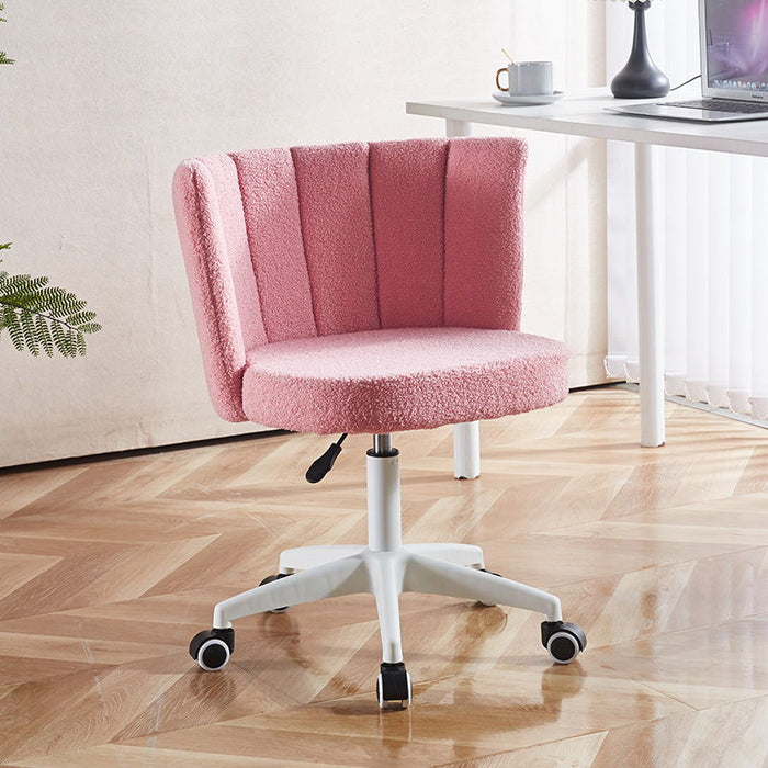 Set Of 1, Home Office Chair, Fluffy Fuzzy Comfortable Makeup Vanity Chair, Swivel Desk Chair Height Adjustable Dressing Chair For Bedroom - Pink / White