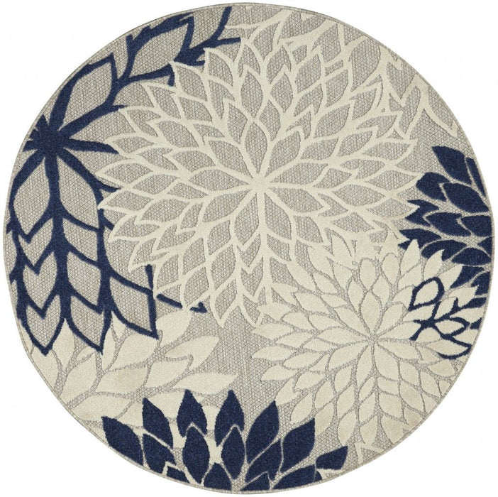 4' Round Round Floral Indoor & Outdoor Area Rug - Blue / Ivory