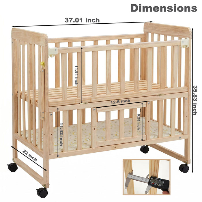 Portable Mini Baby Crib 5 In 1 Convertible With Foldable Storage - Natural Wood Home Essentials