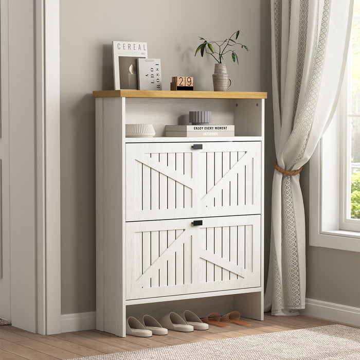 4 Layer Folding Shoe Cabinet With Metal Rounded Corners Convenient Shoe Storage - White