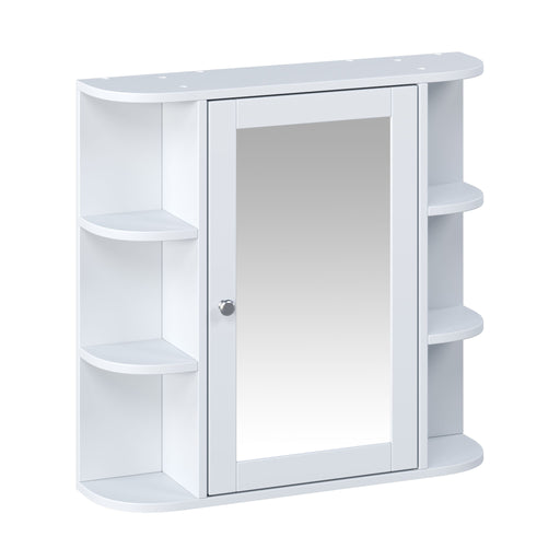 Bathroom Wall Storage Cabinet With Mirror And Adjustable Shelf, 6 Open Shelves Noble House