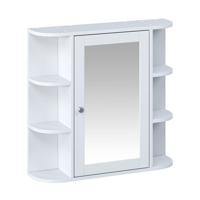Bathroom Wall Storage Cabinet With Mirror And Adjustable Shelf, 6 Open Shelves Noble House