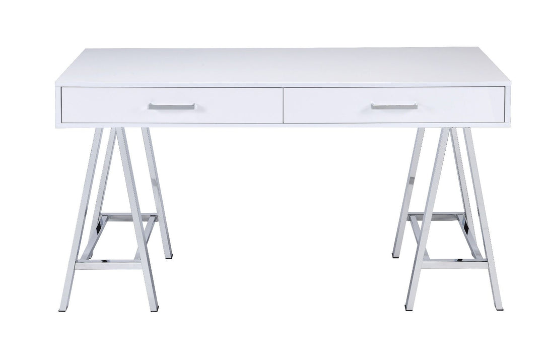 Coleen - Writing Desk With USB - White High Gloss & Chrome