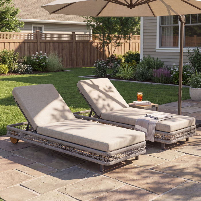 Outdoor Chaise Lounge & Wheels, 5 Position Adjustable Backrest Noble House