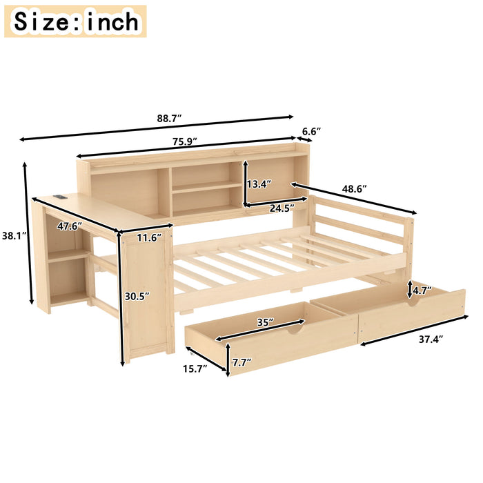 Corner Daybed With Storage Drawers, Desk, Charging Port & Bookcase Home Essentials