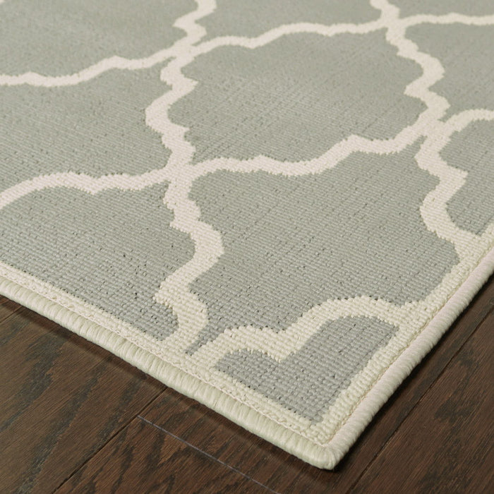 9' X 13' Geometric Stain Resistant Area Rug Indoor & Outdoor - Ivory / Gray