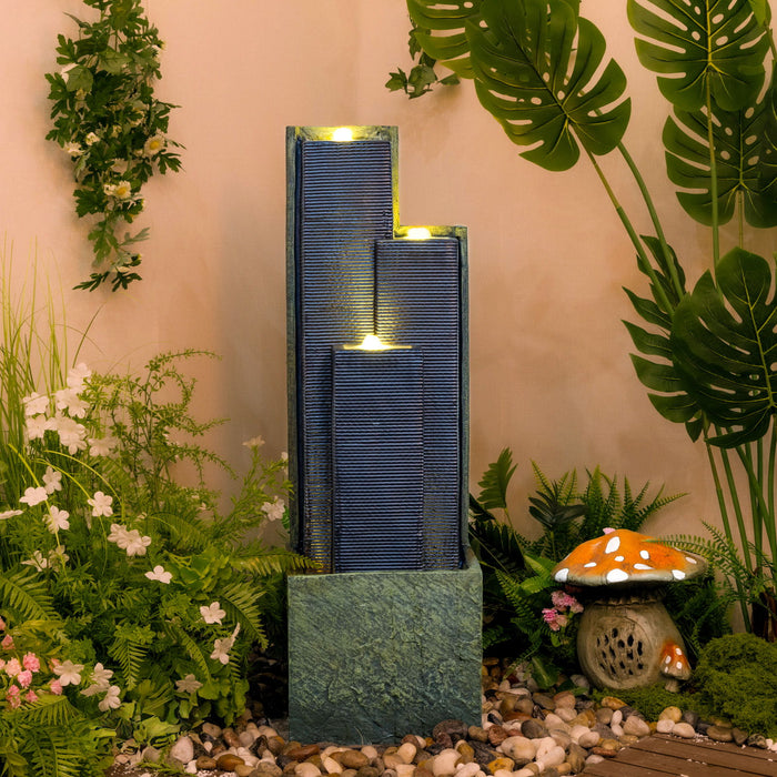 3 Tier Waterfall Fountain With LED Lights - Gray Daily Nest