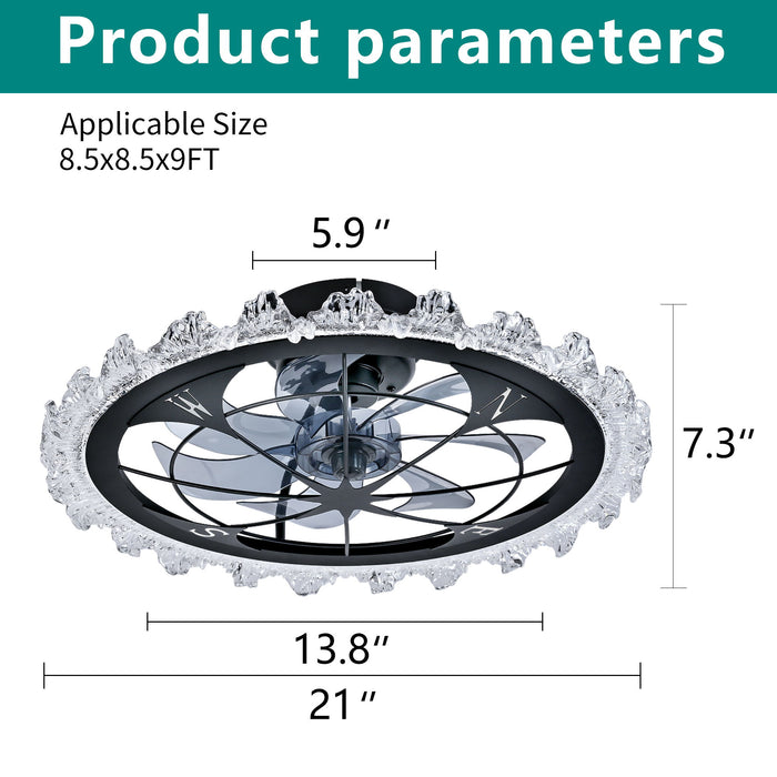 Caged Ceiling Fan With Remote Controlled Dimmable LED Lights, Flush Mount Fan, Low Profile Design - Matte Black Daily Nest