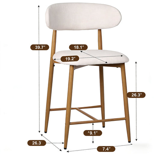 Upholstered Counter Height Bar Stools For Kitchen Island (Set of 2) - Beige Home Essentials