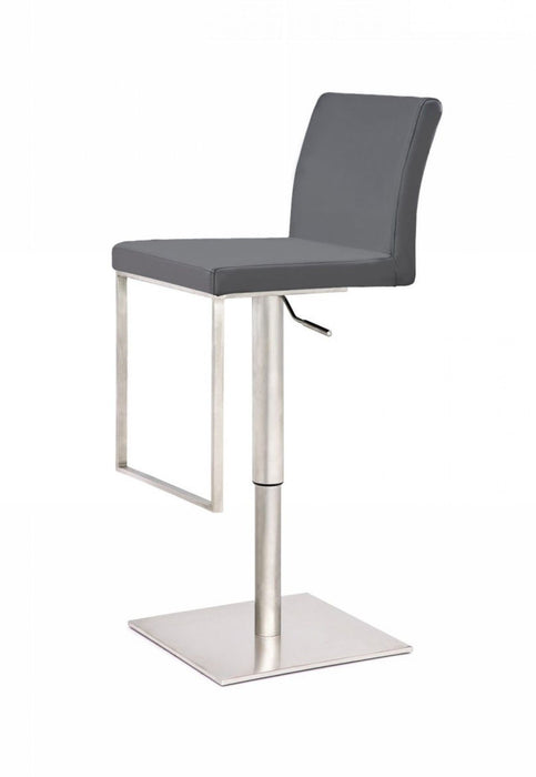 Faux Leather And Stainless Steel Swivel Low Back Adjustable Height Bar Chair - Gray / Silver