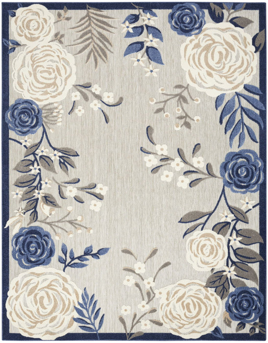 8' X 11' Floral Stain Resistant Area Rug Non Skid - Gray / Blue