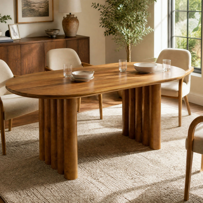 Oval Dining Table With Cylindrical Legs - Brown Noble House