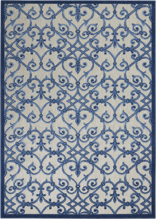 4' X 6' Floral Outdoor & Indoor Area Rug - Blue / Gray