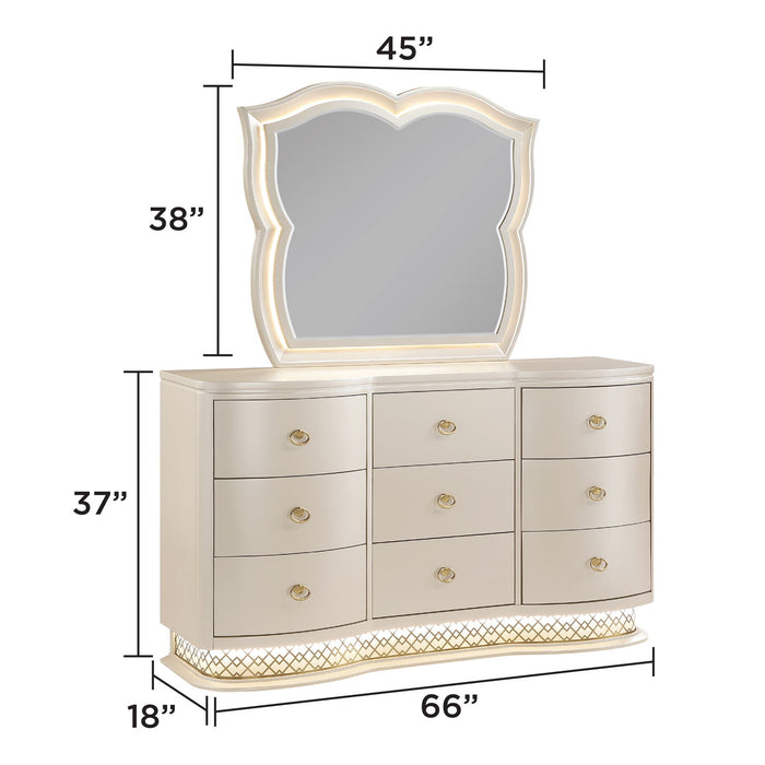 Flora - 9 Drawer Dresser With LED - Champagne Matrix Furniture Group