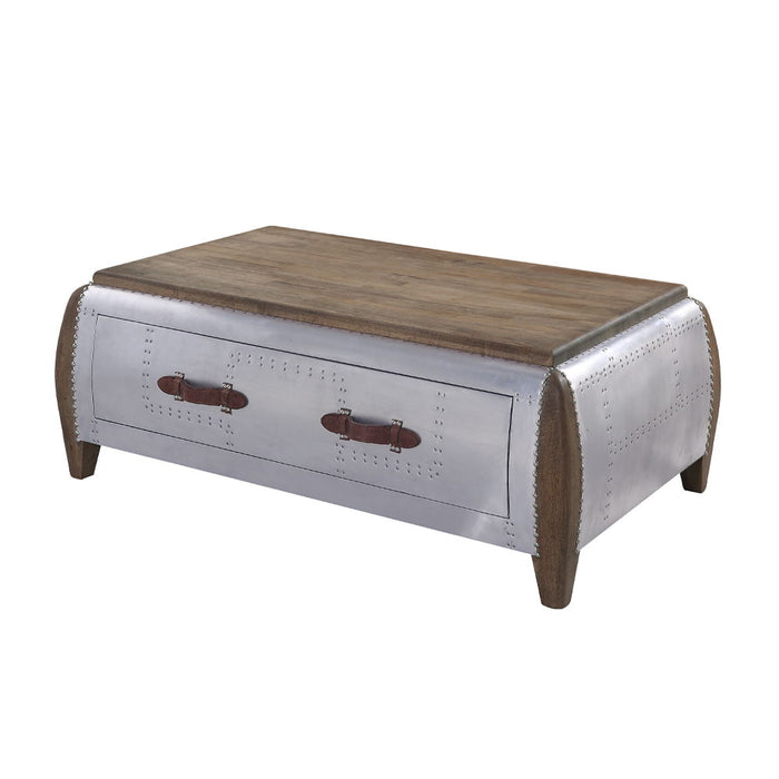 Brancaster - Coffee Table - Antique Oak & Aluminum ACME