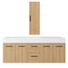 Floating Double Sink Bathroom Vanity Set With Tall Linen Cabinet, Drawers And Doors, Extra Large Storage, Integrated Sink, Soft Close Hardware - Glossy White / Light Oak Home Essentials