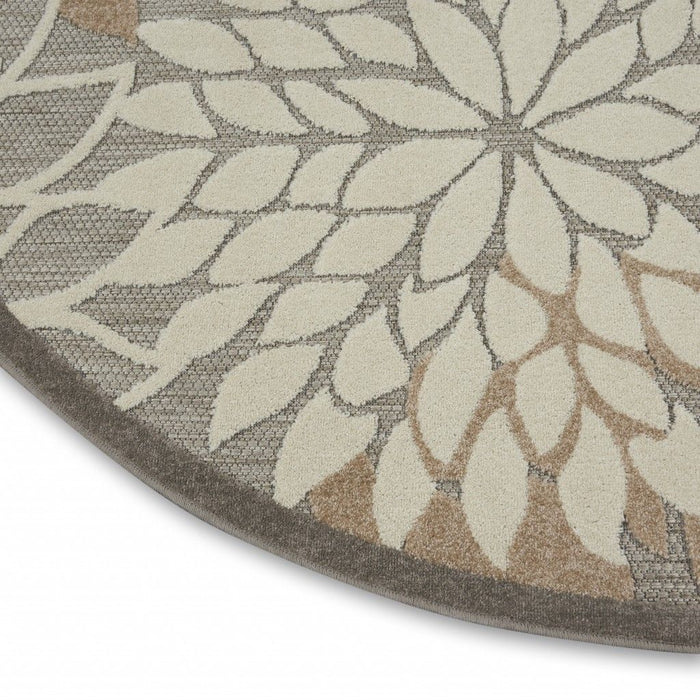 4' Round Round Floral Indoor / Outdoor Area Rug - Dark Gray