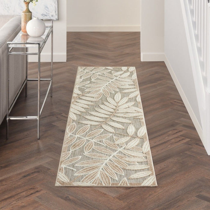 2' X 8' Floral Outdoor / Indoor Area Rug - Gray / Ivory