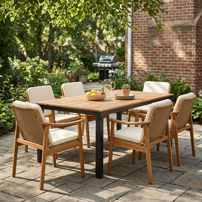7 Piece Outdoor Patio Dining Set With & 6 Arm Chairs Noble House