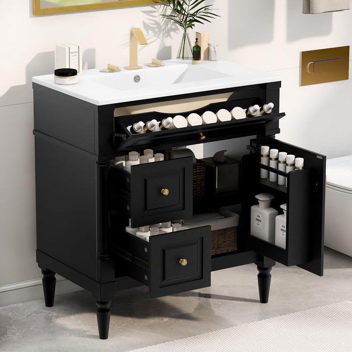 Modern Bathroom Vanity With Sink, Freestanding Cabinet With Flip Drawer & Adjustable Shelf Hearth and Haven