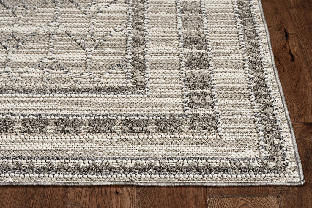 8' X 10' Machine Woven UV Treated Bordered Indoor / Outdoor Area Rug - Gray