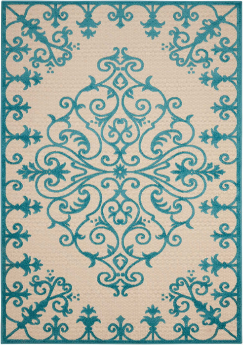 8' X 11' Indoor / Outdoor Area Rug - Aqua Damask