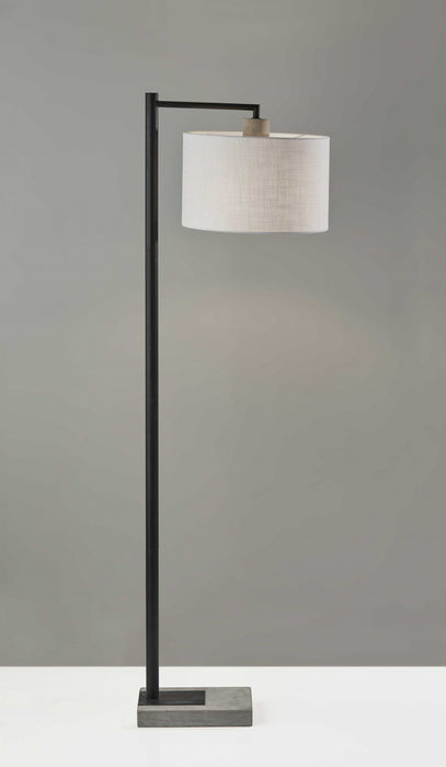 Arc Floor Lamp With White Fabric Drum Shade - Gray And Black