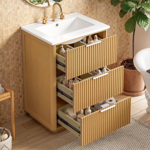 Bathroom Vanity With Sink, Open Shelf & Closed Storage - Natural Wood Hearth and Haven