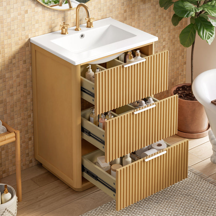 Bathroom Vanity With Sink, Open Shelf & Closed Storage - Natural Wood Hearth and Haven